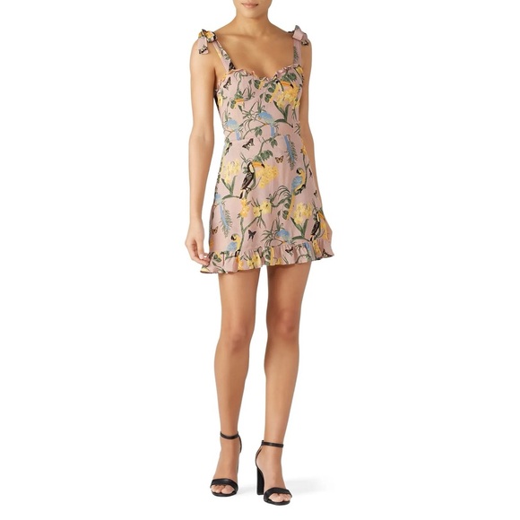 Reformation Christine Dress Conga Floral Tropical Print Ruffle Hem Tie Strap 2 - Picture 1 of 12